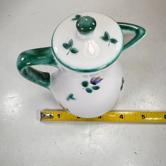 Vtg Gmundner Keramik Alpine Flowers Creamer Pitcher with Lid Hand Painted Green - Picture 15 of 15